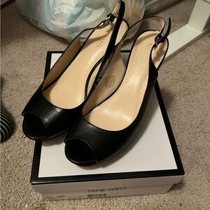 Aldo Black Peep Toe Slingback Heels